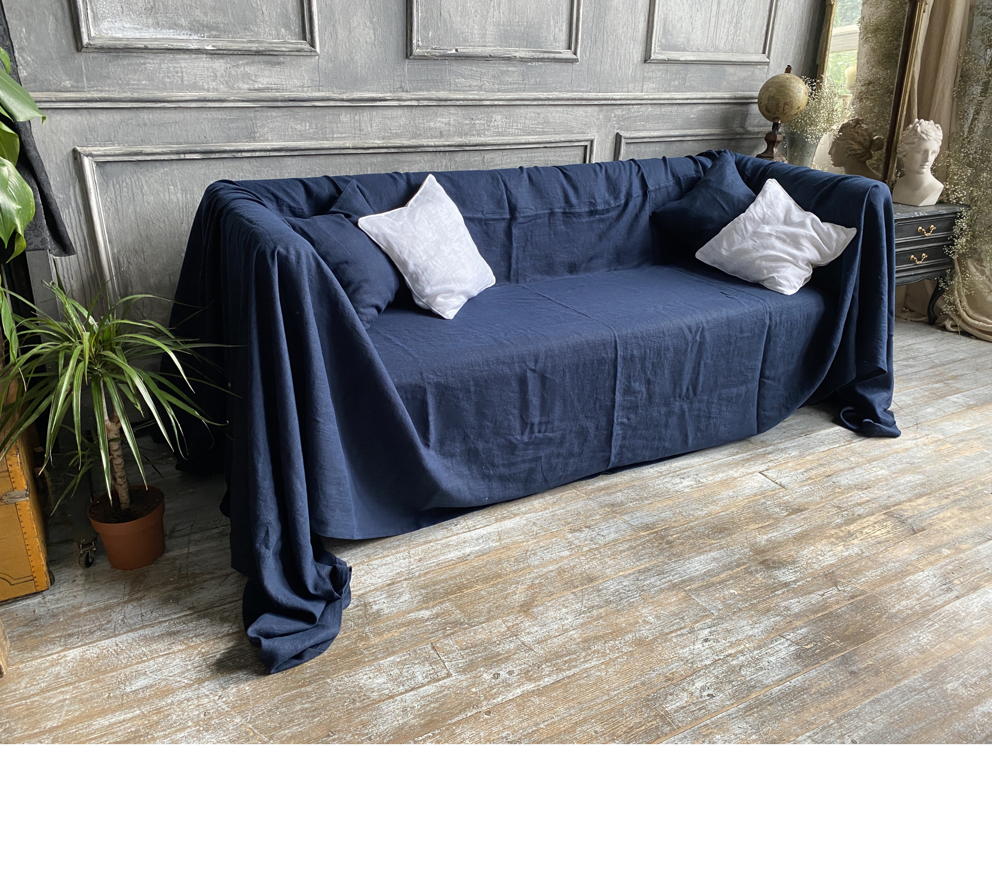 Custom 100% Linen Throw Sofa / Couch / Sectional Cover 