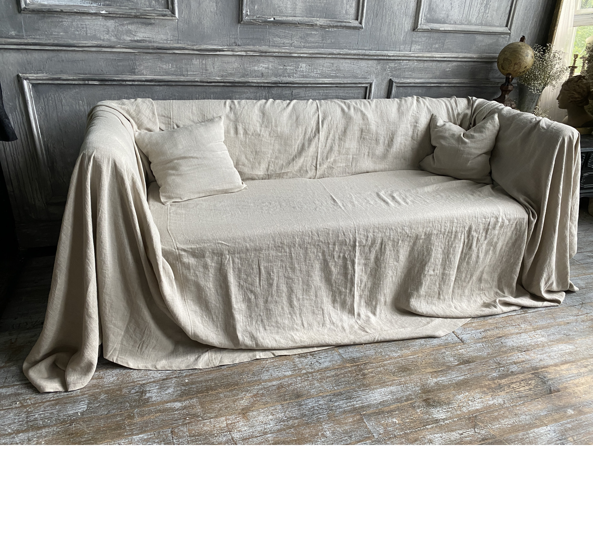 Linen Throw Sofa Cover — Custom Natural Drape