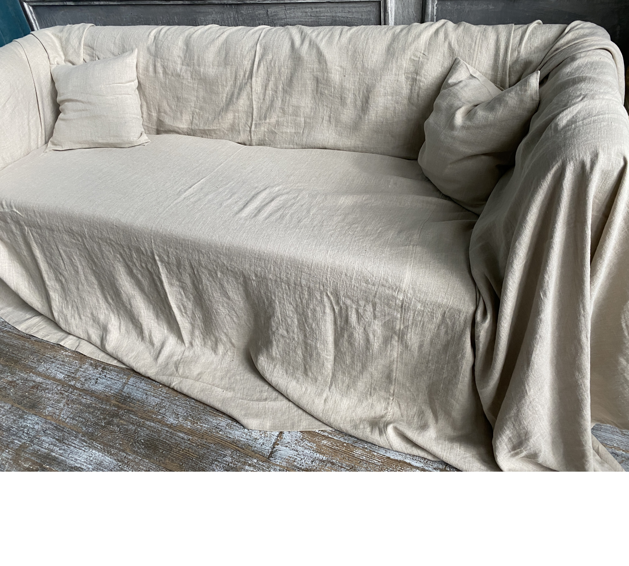 Linen Throw Sofa Cover — Custom Natural Drape Linen Throw Sofa Cover — Custom Natural Drape
