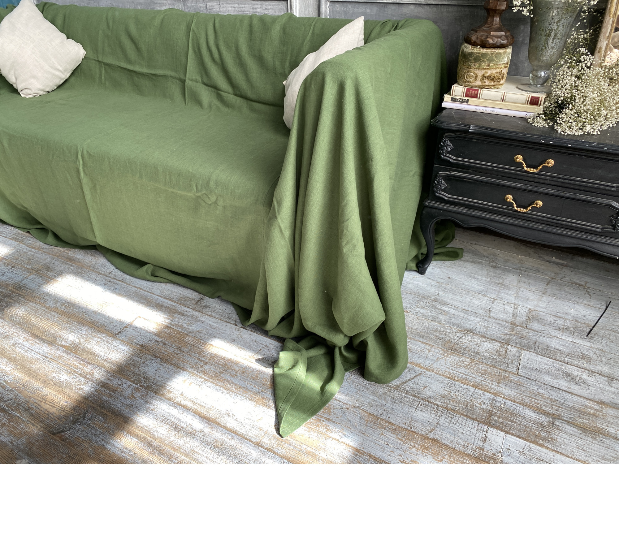 Linen Throw Sofa Cover — Custom Natural Drape