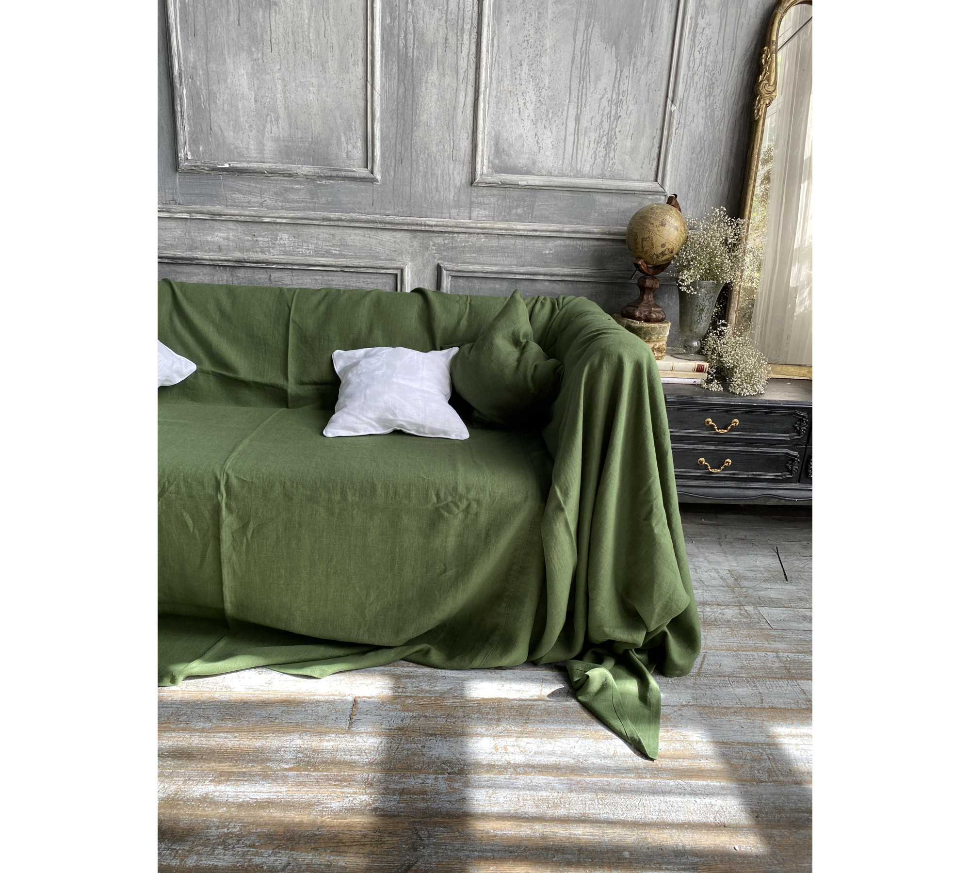 Linen Throw Sofa Cover — Custom Natural Drape
