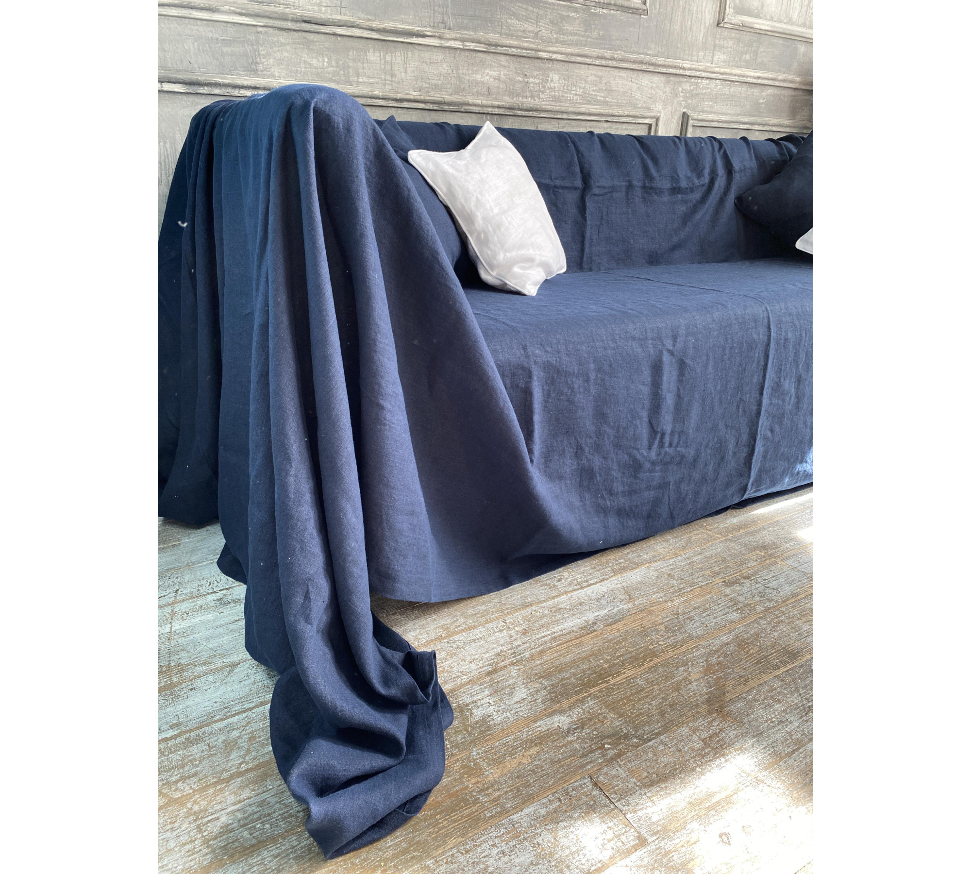 Linen Throw Sofa Cover — Custom Natural Drape