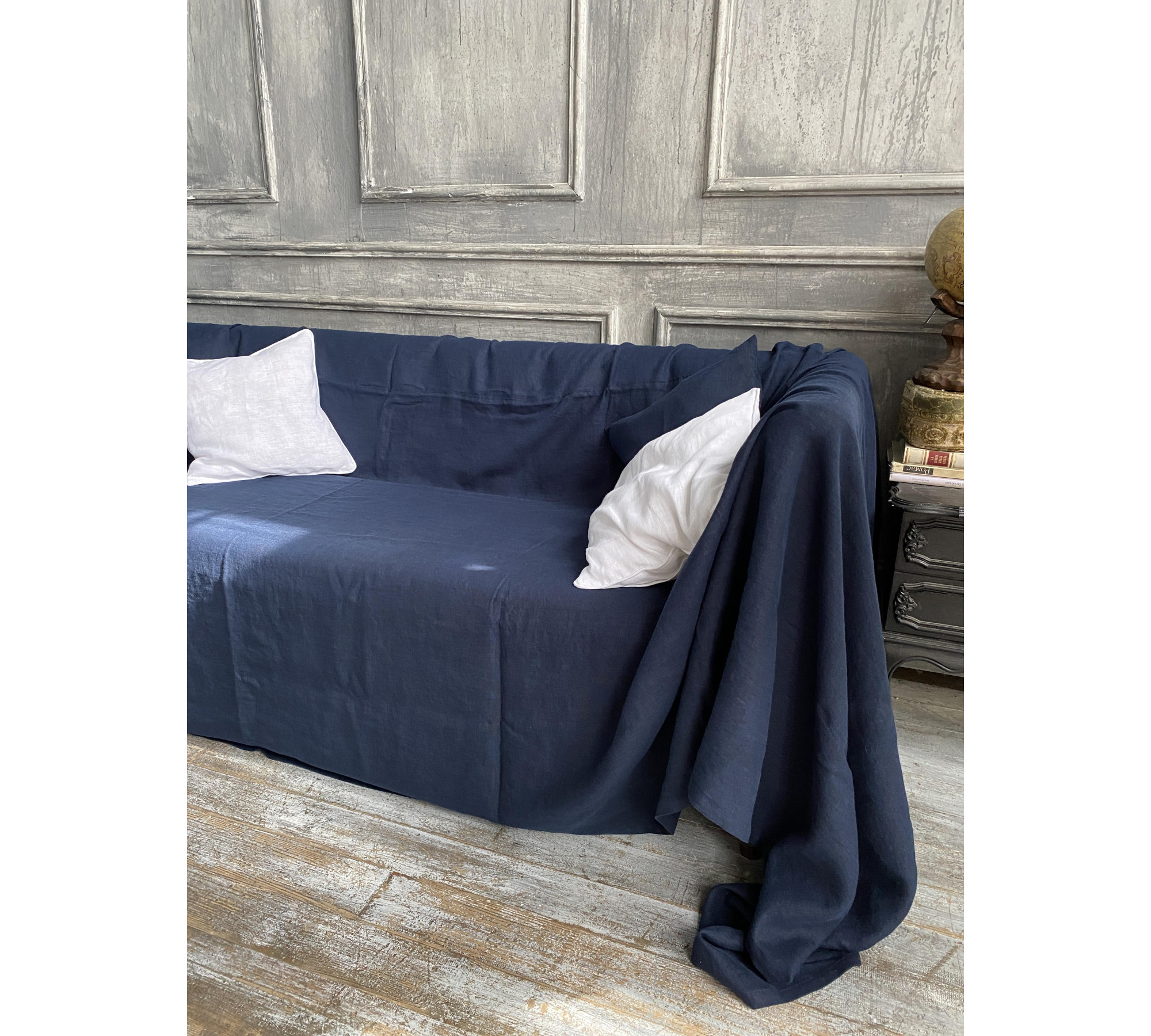 Linen Throw Sofa Cover — Custom Natural Drape