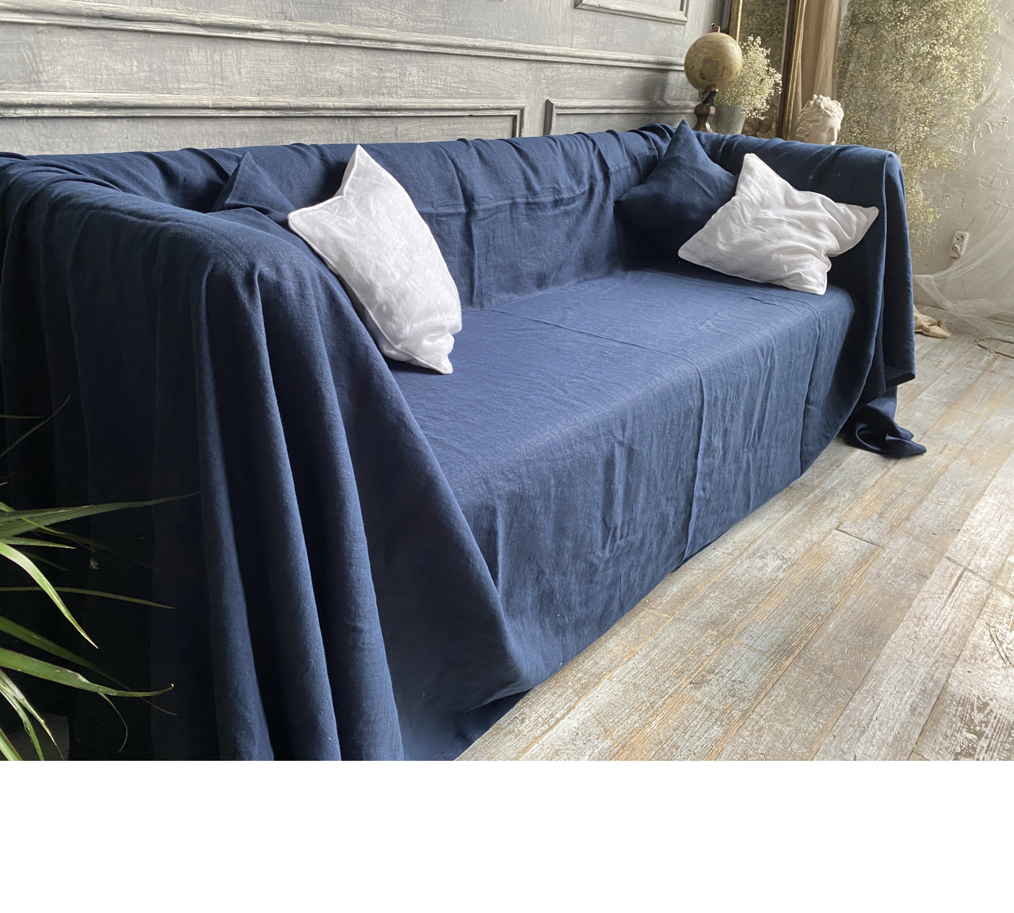 Linen Throw Sofa Cover — Custom Natural Drape
