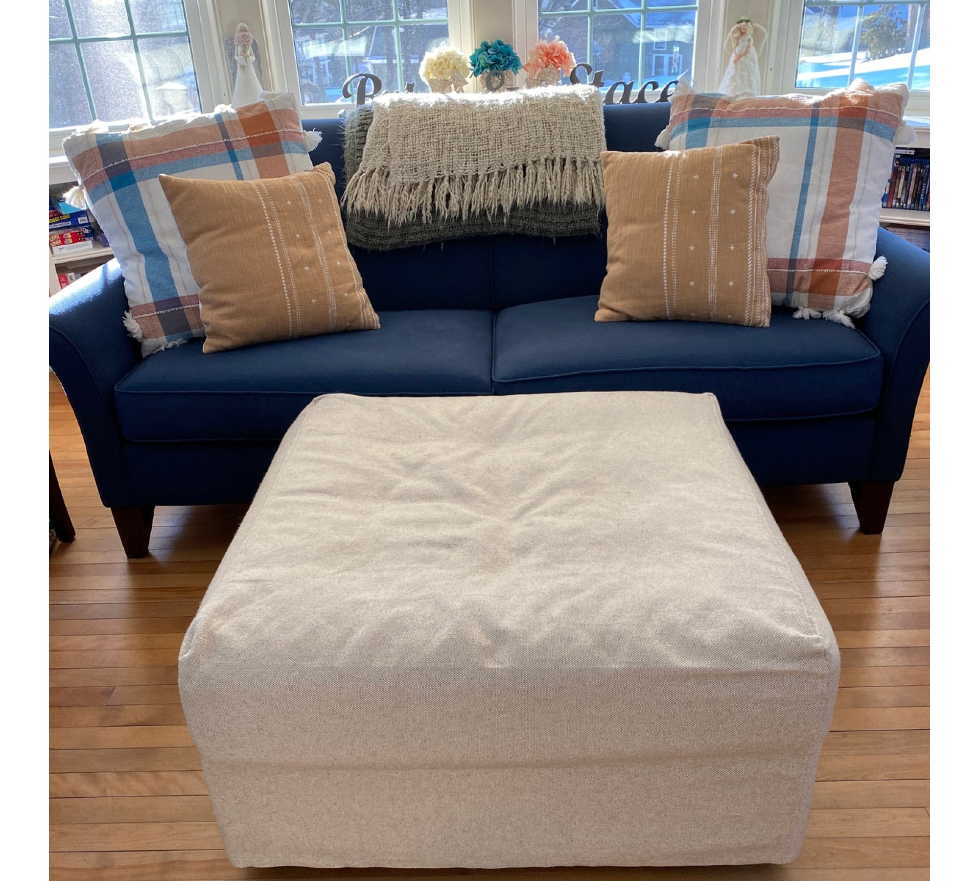 Square or Rectangular Ottoman Cover in Heavyweight Linen Square or Rectangular Ottoman Cover in Heavyweight Linen