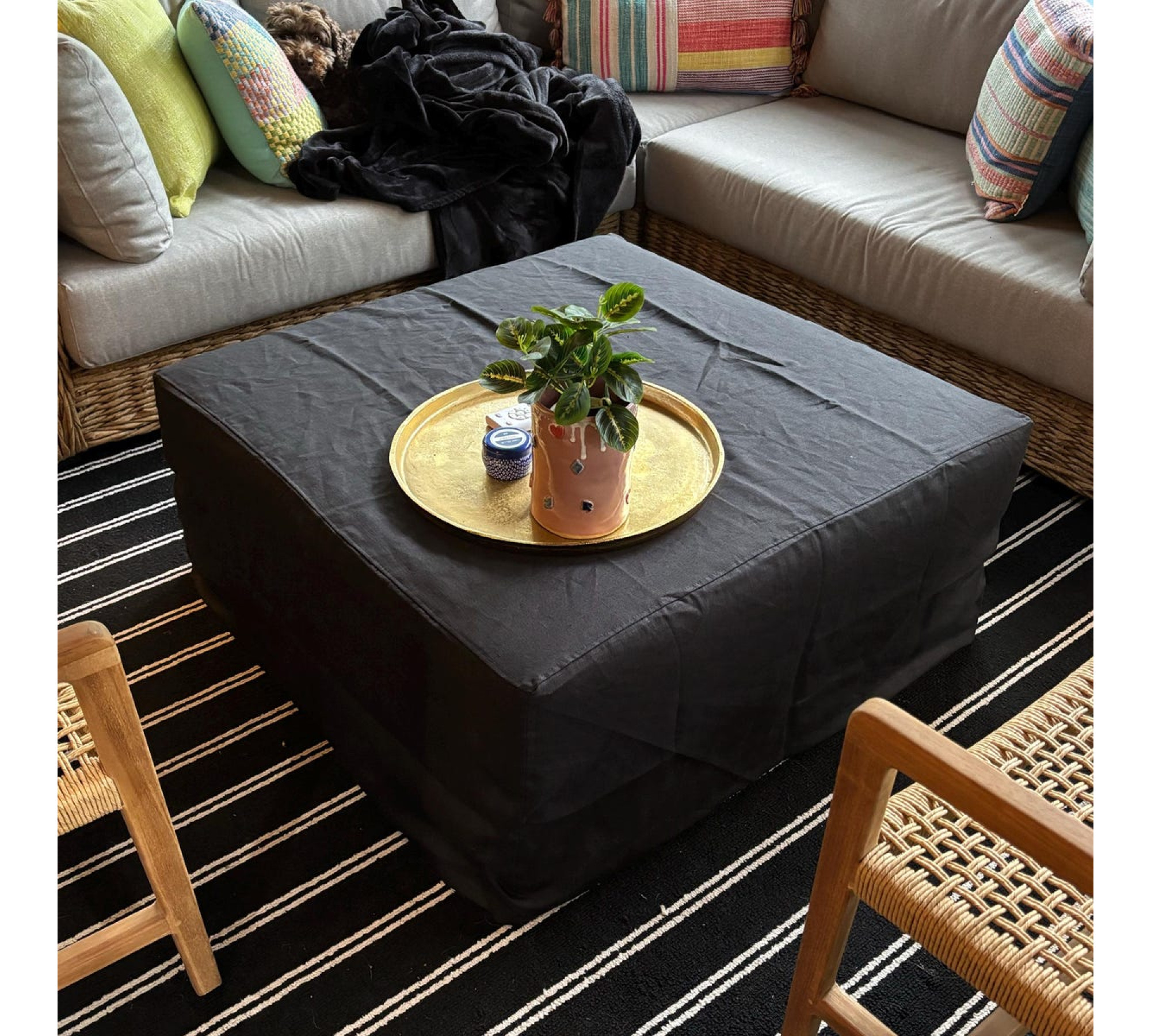 Square or Rectangular Ottoman Cover in Heavyweight Linen
