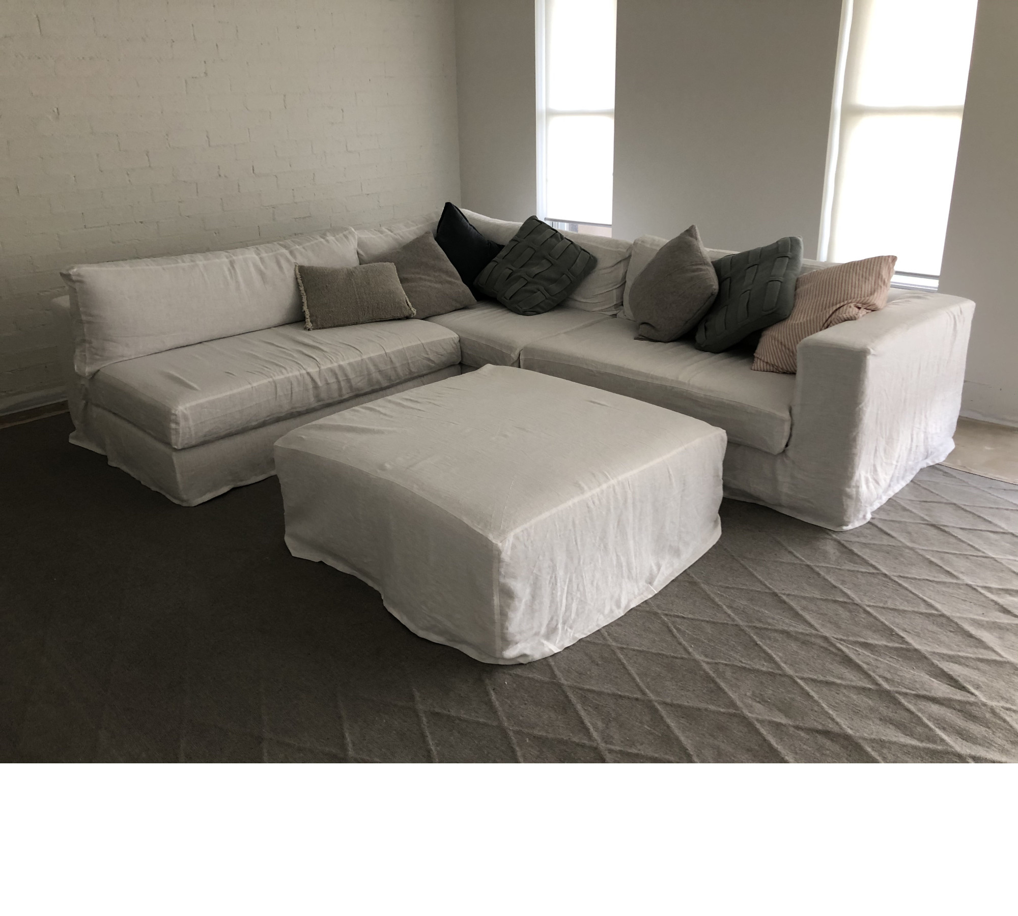 Square or Rectangular Ottoman Cover – Easy to Put On 100% Linen