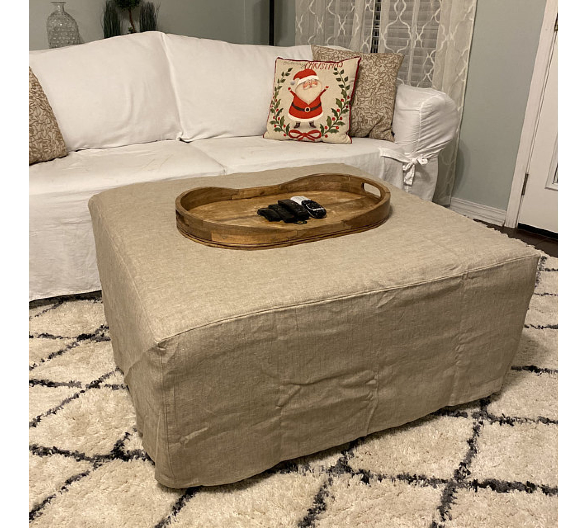 Square or Rectangular Ottoman Cover – Easy to Put On 100% Linen