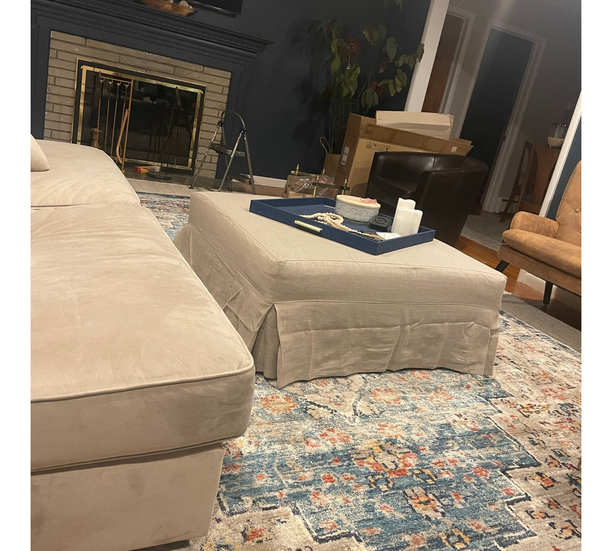 Ottoman Cover with Corner Pleats – 100% Medium Weight Linen