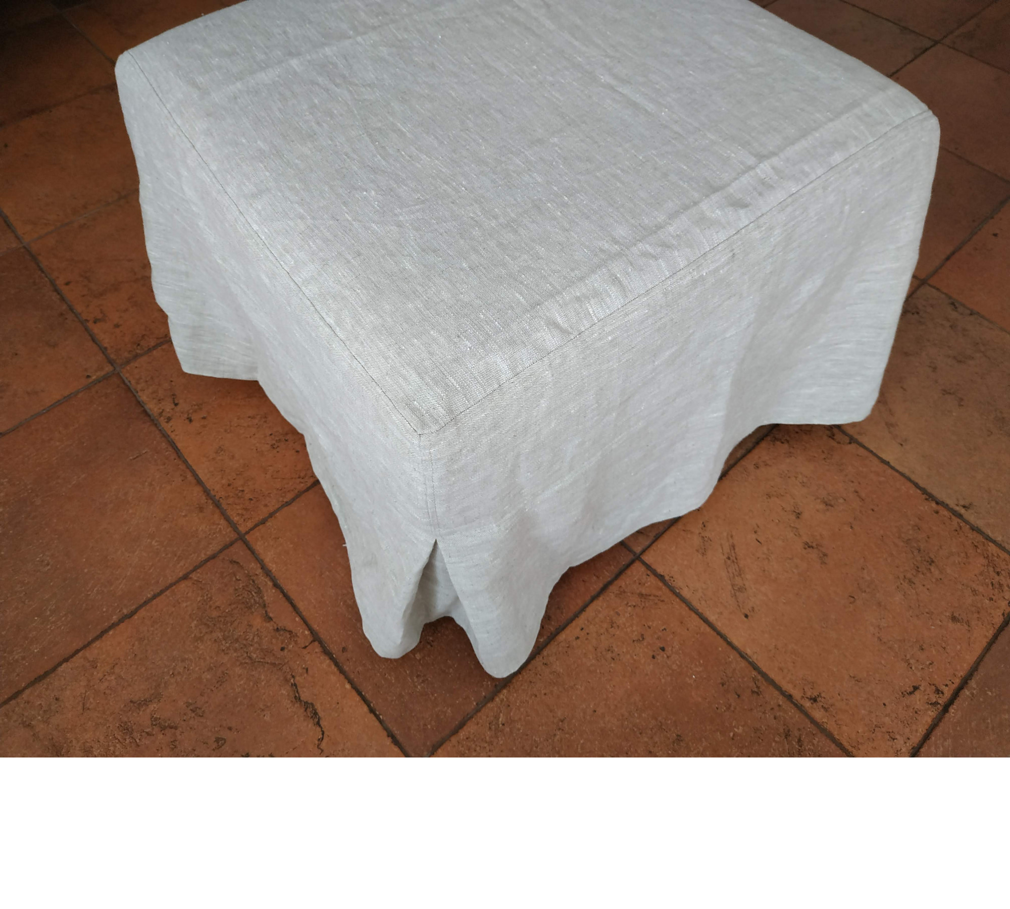 Ottoman Cover with Corner Pleats – 100% Medium Weight Linen