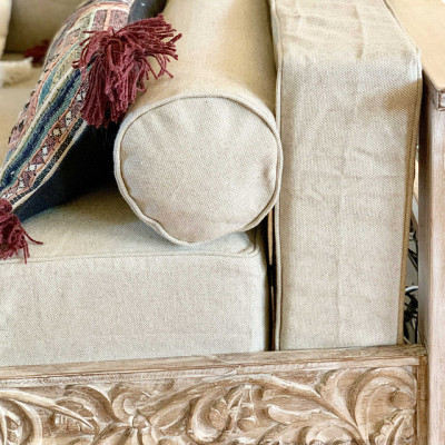 Upholstery 100% Linen Bolster Cover with Piping