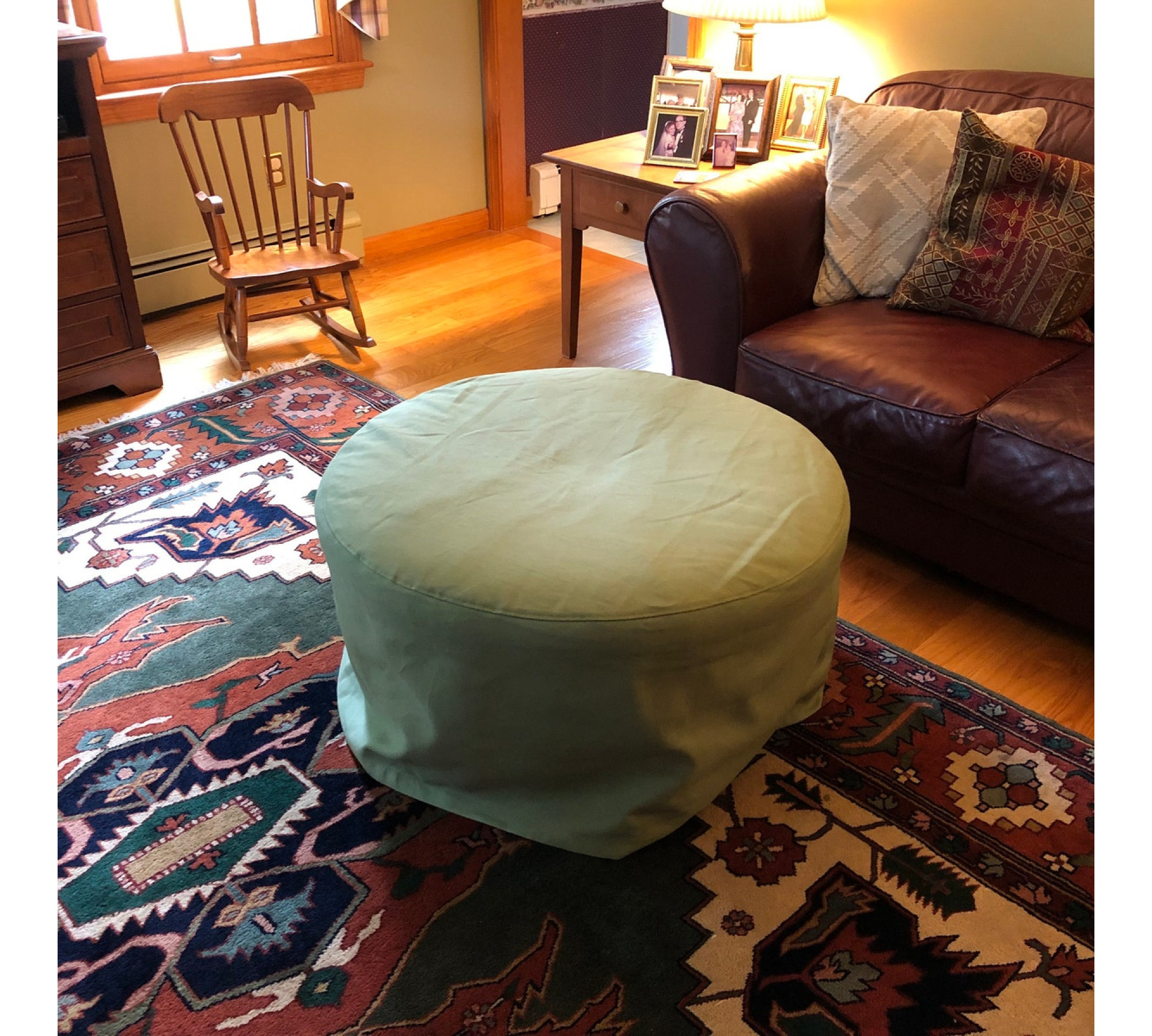 Round Ottoman Cover in Heavyweight Linen