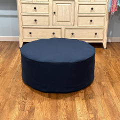 Round Ottoman Cover in Heavyweight Linen with Piping
