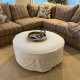 Round Ottoman Cover in Heavyweight Linen with Piping