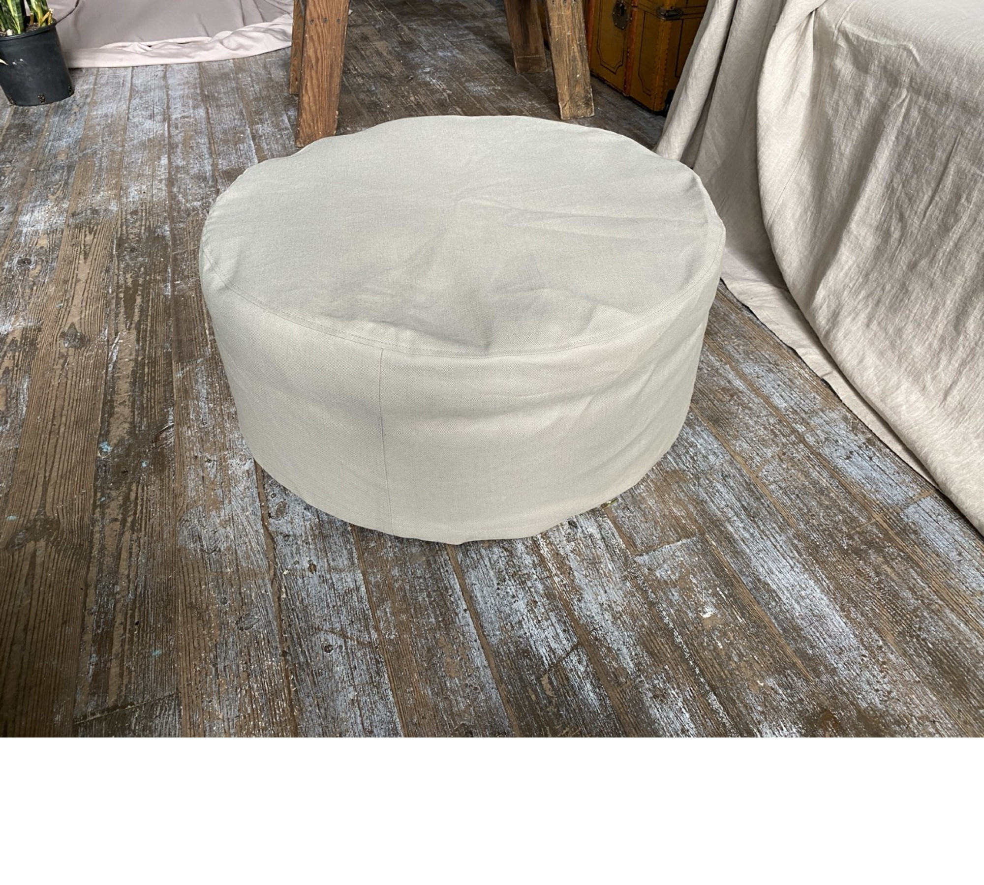 Round Ottoman Cover in Heavyweight Linen