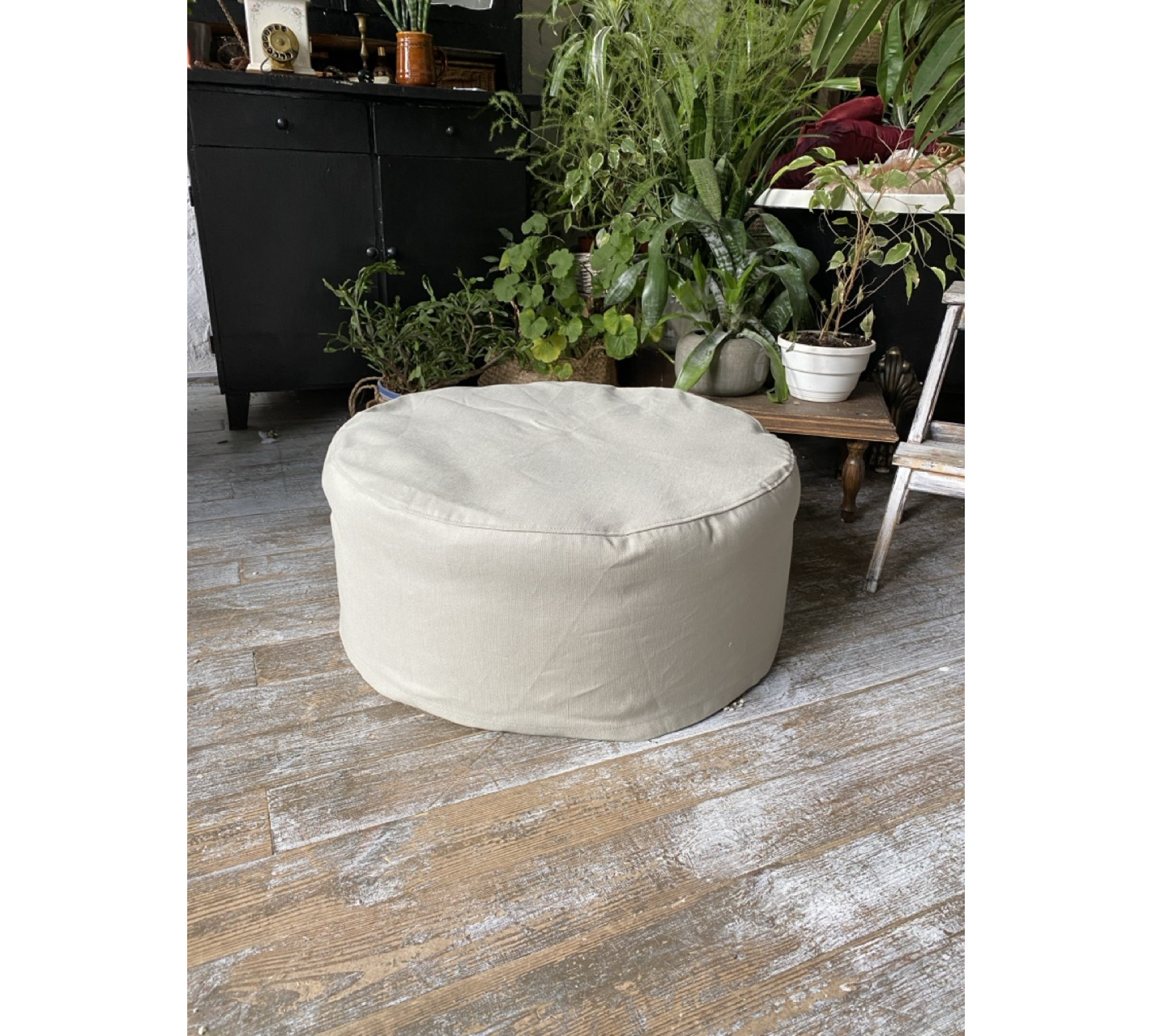 Round Ottoman Cover in Heavyweight Linen