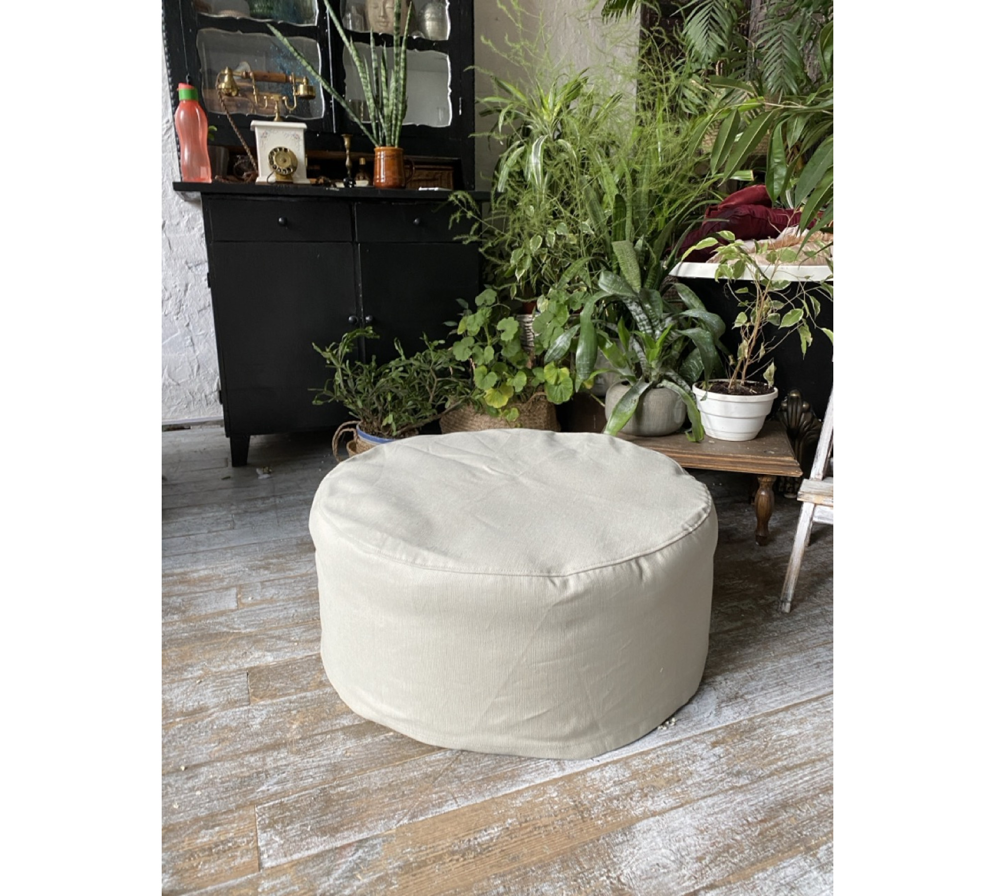Round Ottoman Cover in Heavyweight Linen