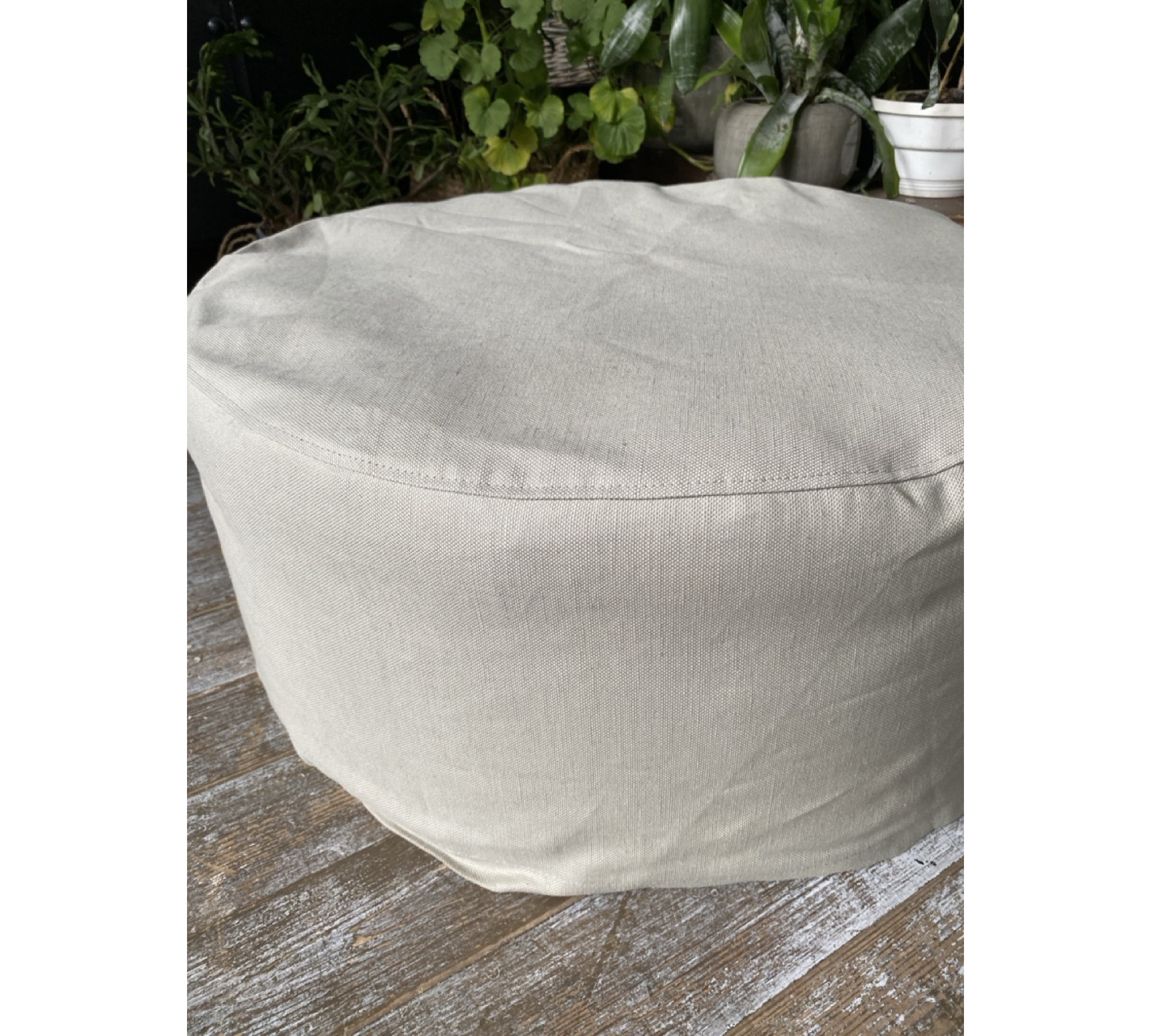 Round Ottoman Cover in Heavyweight Linen