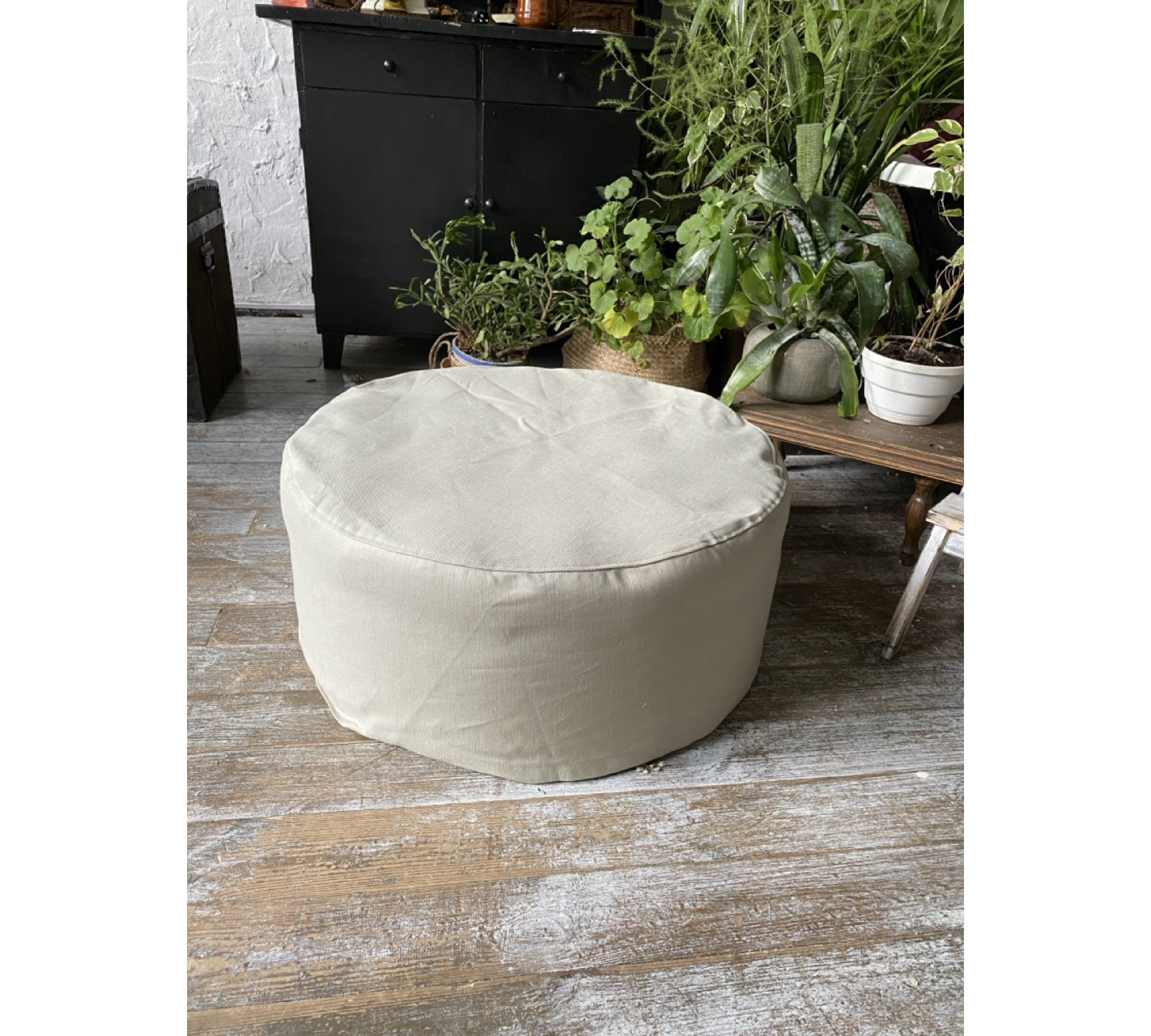 Round Ottoman Cover in Heavyweight Linen