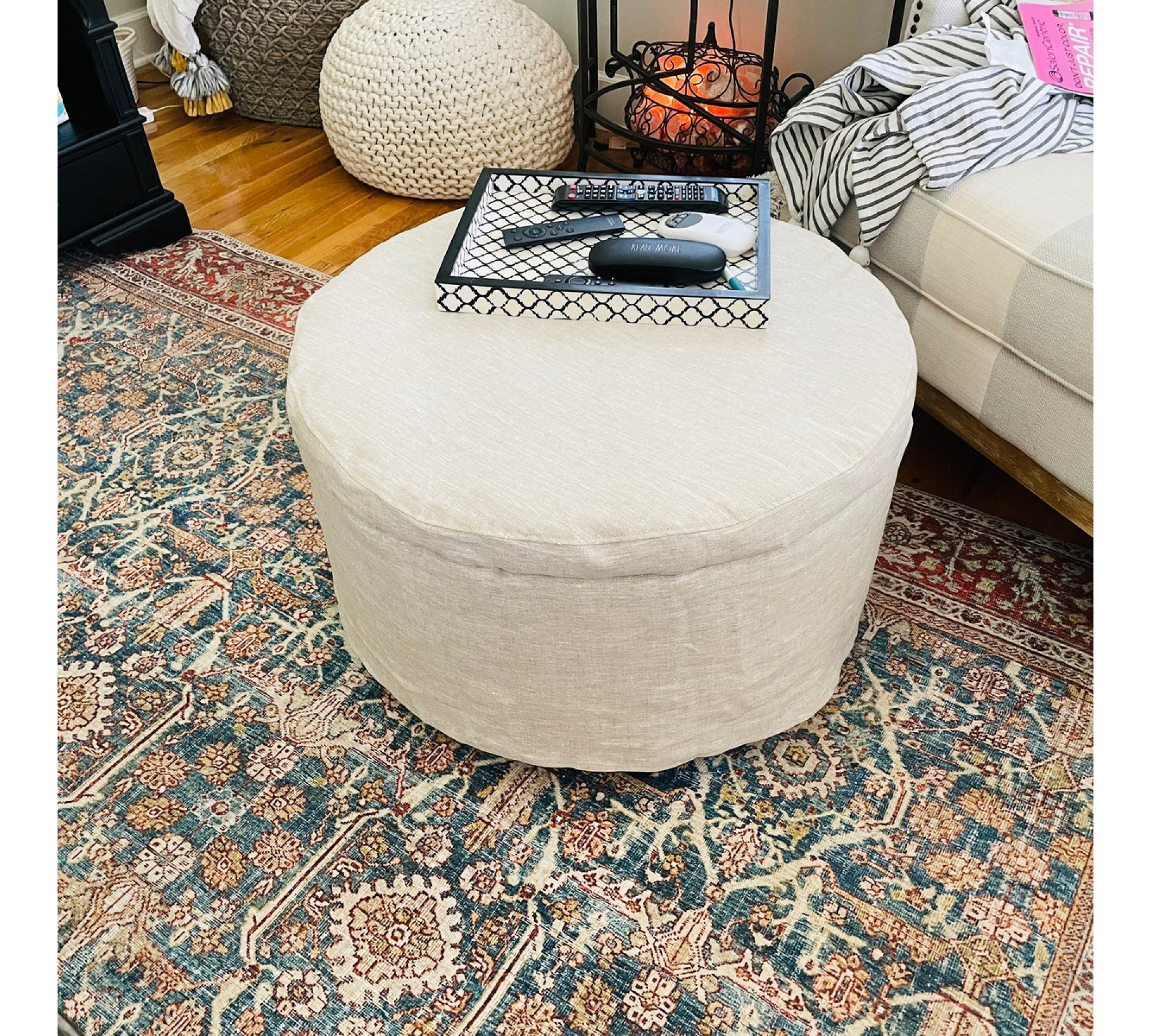 Round Ottoman Cover – Washable 100% Flax Linen