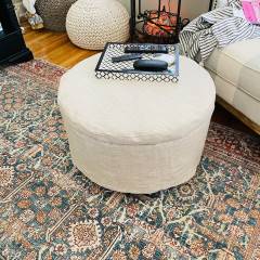 Round Ottoman Cover: Washable 100% Flax Linen 