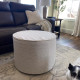 Round Ottoman Cover with Piping – 100% Flax Linen Slipcover