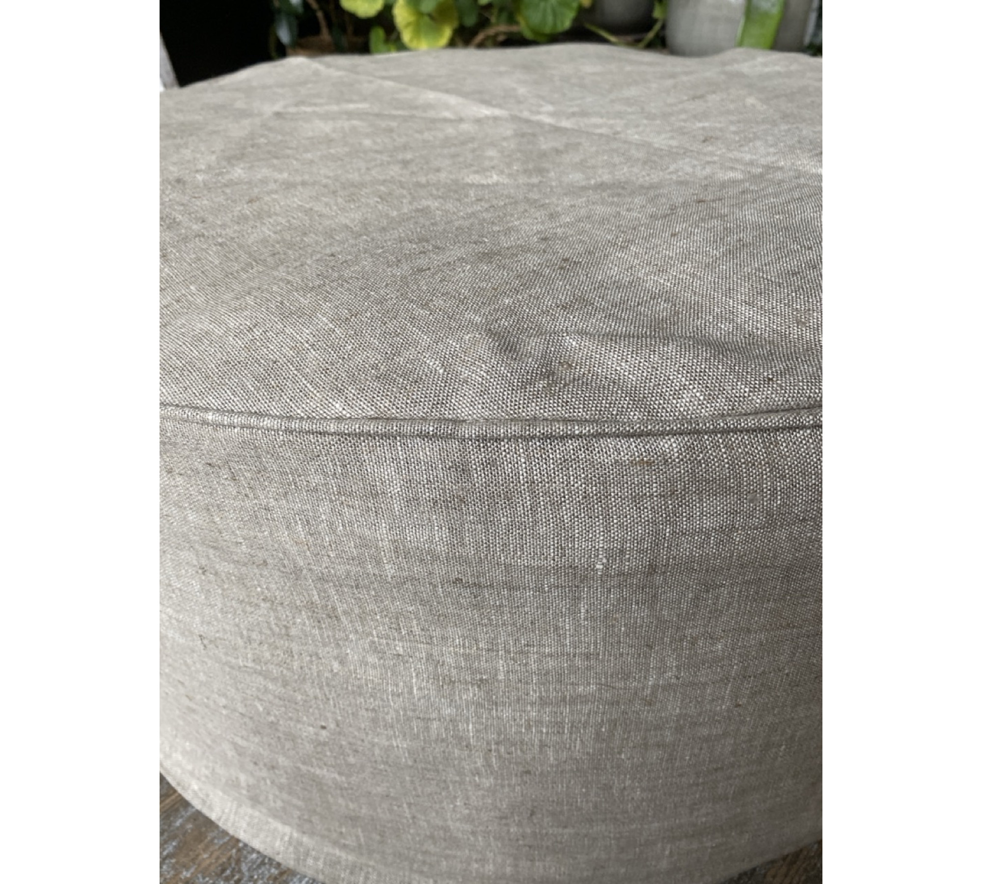 Round Ottoman Cover with Piping – 100% Flax Linen Slipcover