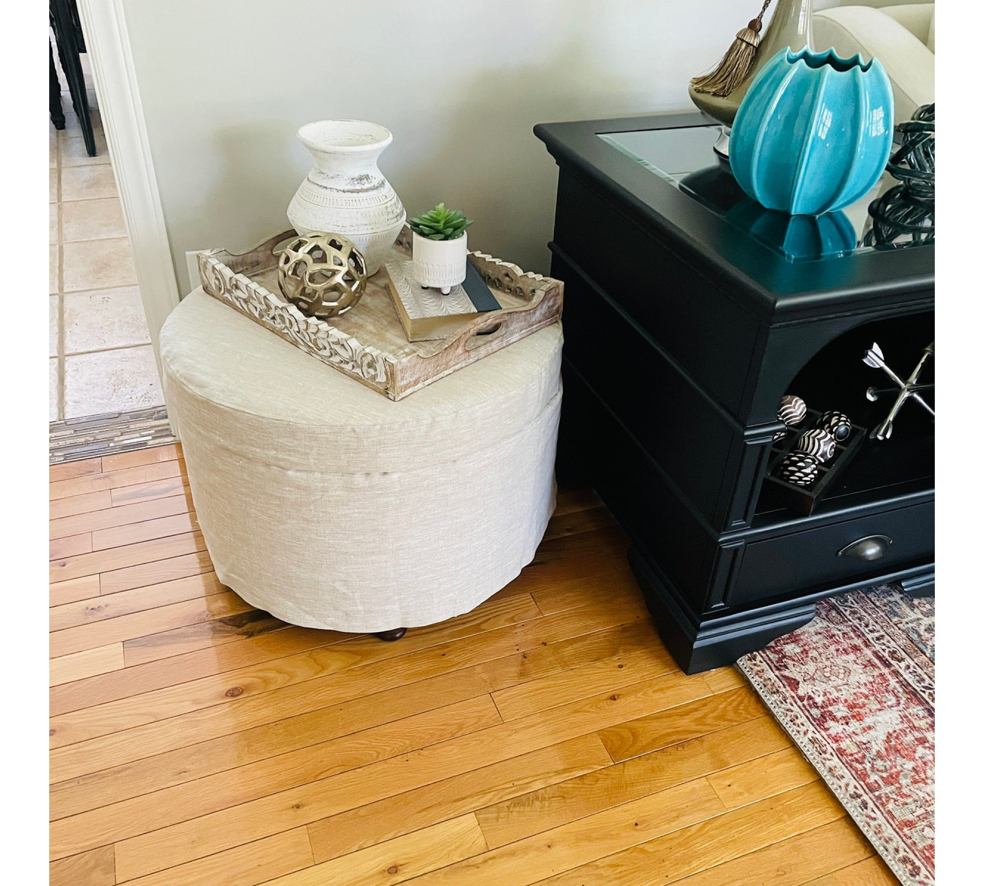 Round Ottoman Cover – Washable 100% Flax Linen