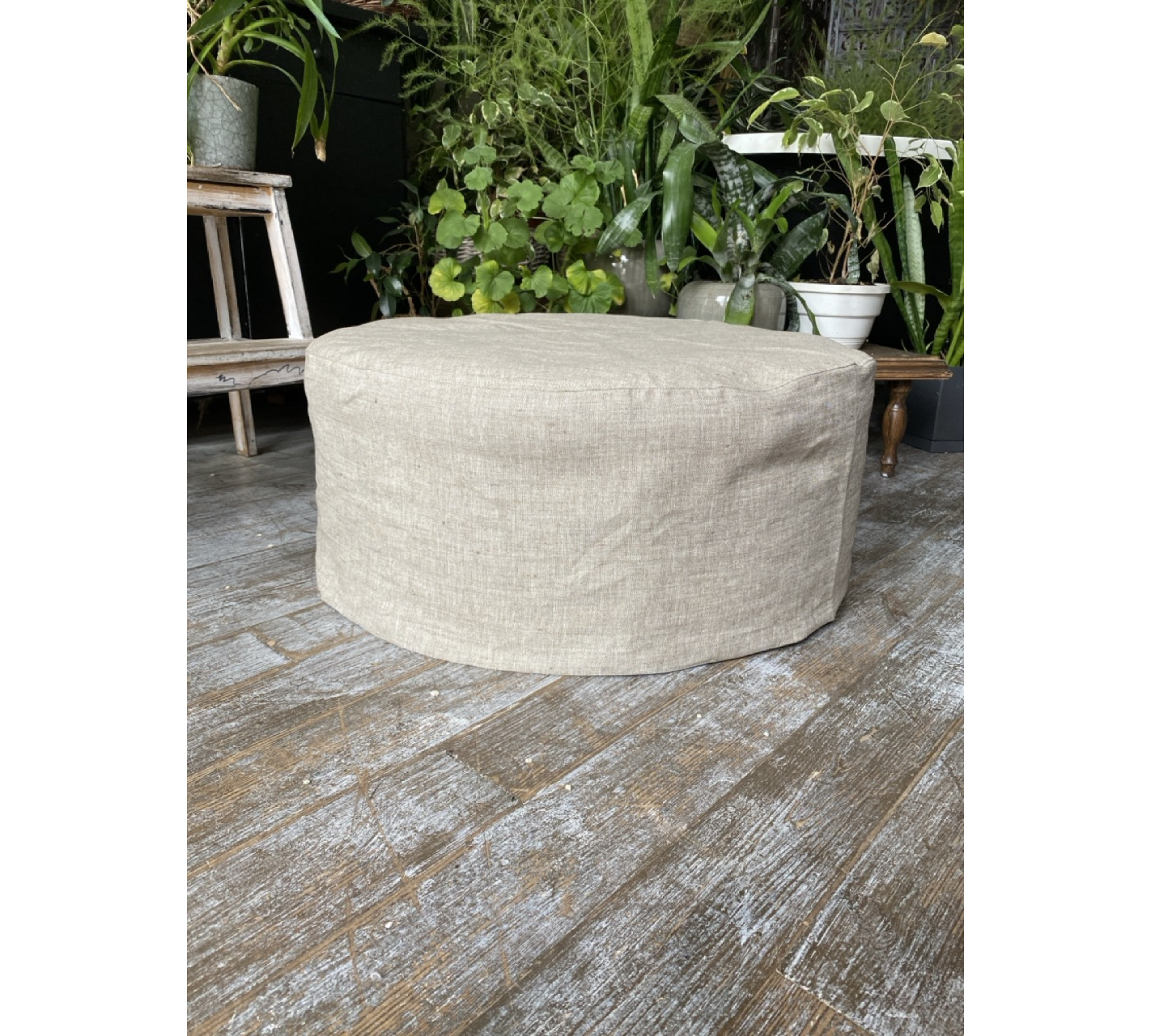 Round Ottoman Cover – Washable 100% Flax Linen