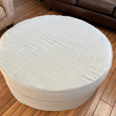 Round Ottoman Cover With Piping 100% Flax Linen 