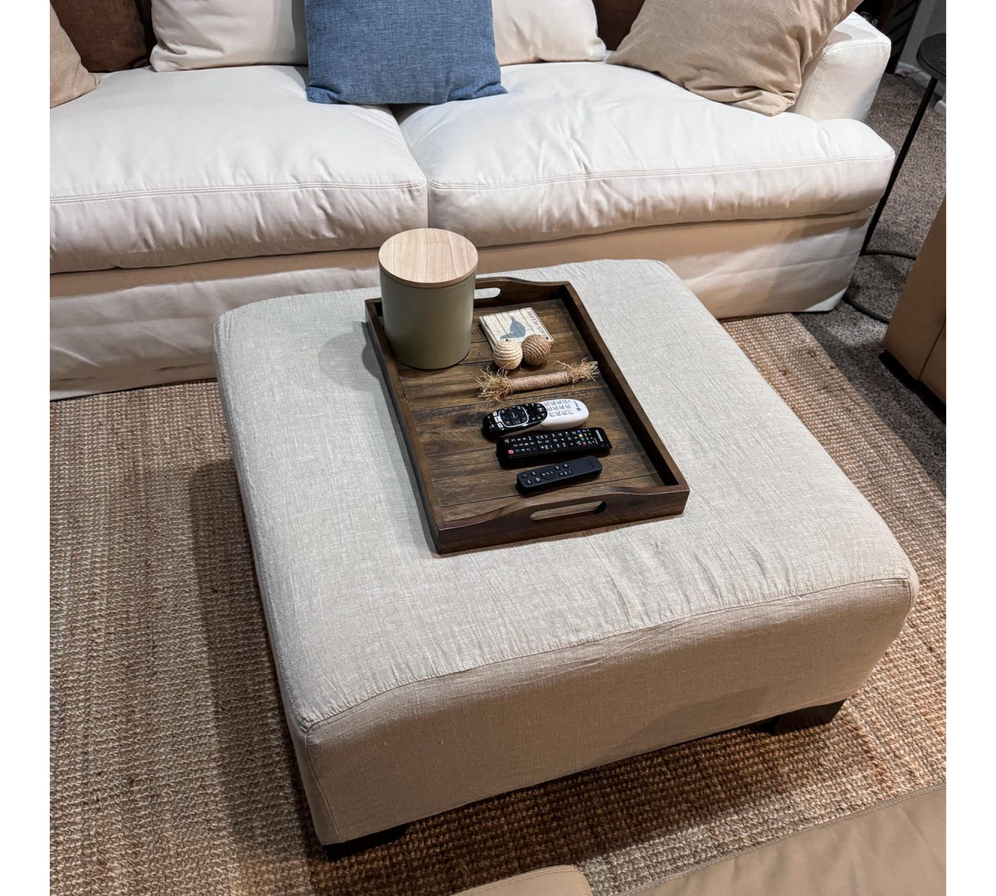 Square or Rectangular Ottoman Cover – Easy to Put On 100% Linen