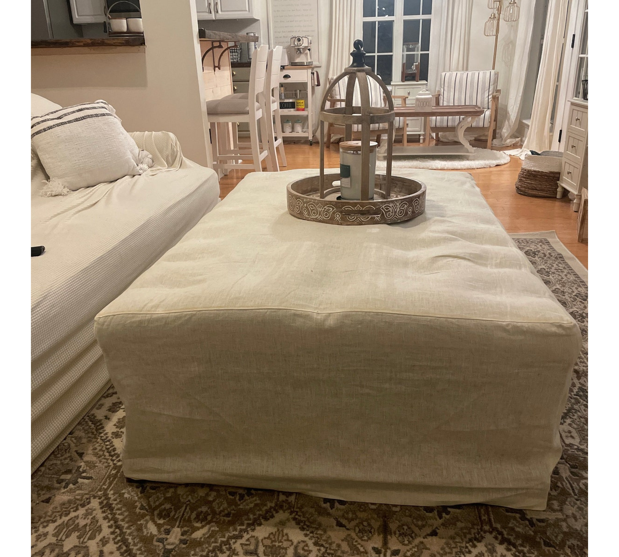 Square or Rectangular Ottoman Cover – Easy to Put On 100% Linen