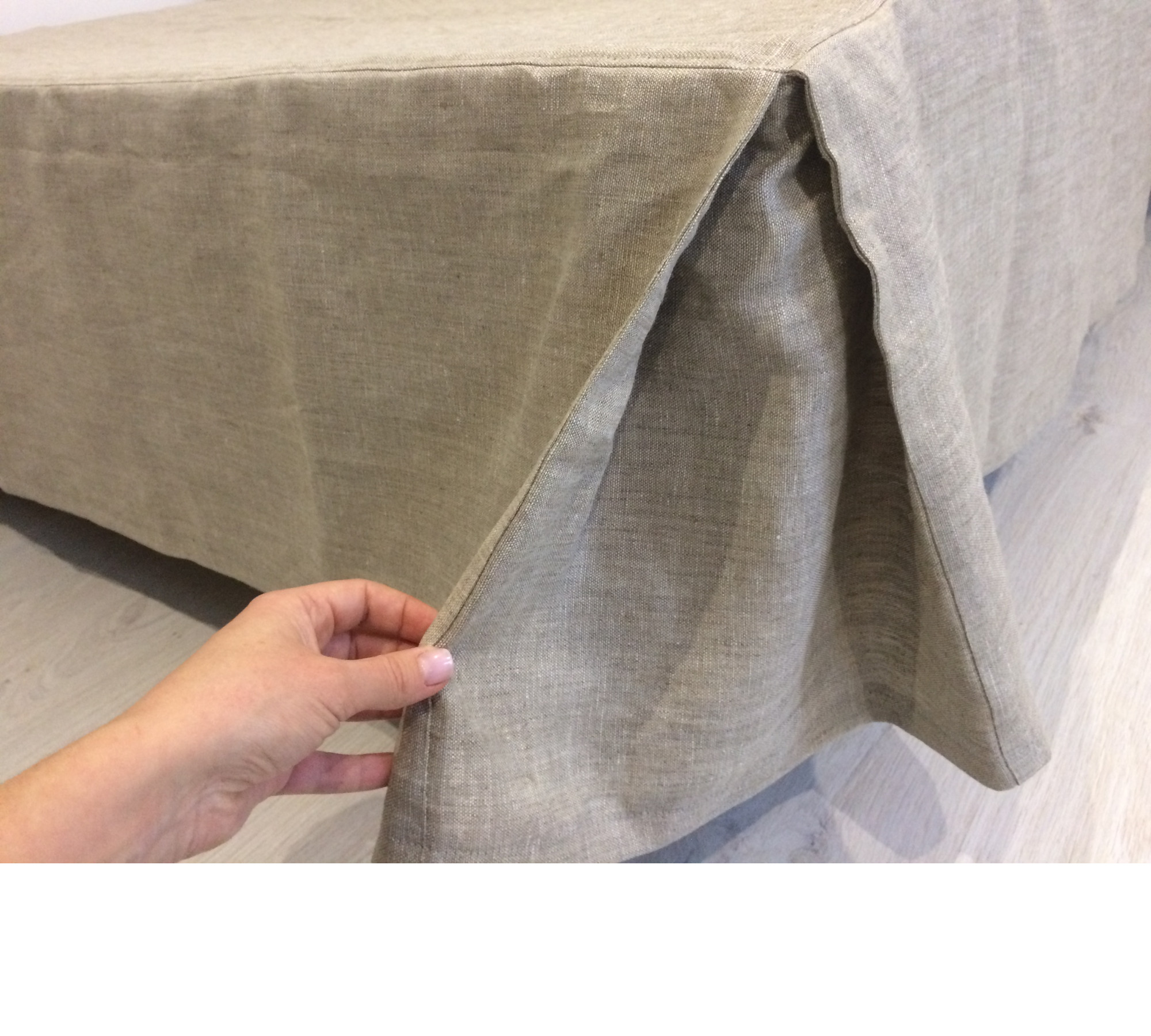 Elegant Four Panels Linen Bed Skirt with Corner Pleats