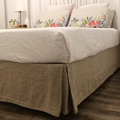 Four Panels Linen Bed Skirt with Corner Pleats – 100% Medium Weight Linen