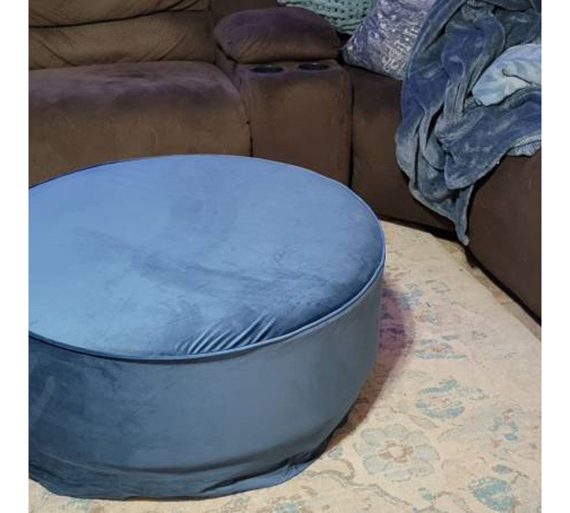 Custom Velvet Ottoman Cover with Piping