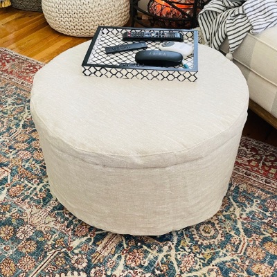 Round Ottoman Cover: Washable 100% Flax Linen 