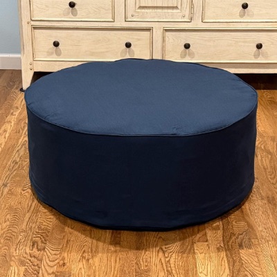 Round Ottoman Cover in Heavyweight Linen with Piping